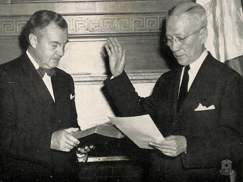 Sergio Osmeña taking his oath of office as President of the Philippines