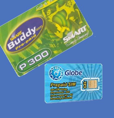 A SMART load card and a GLOBE SIM card