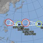 Cyclones KOPPU and CHAMPI moving west