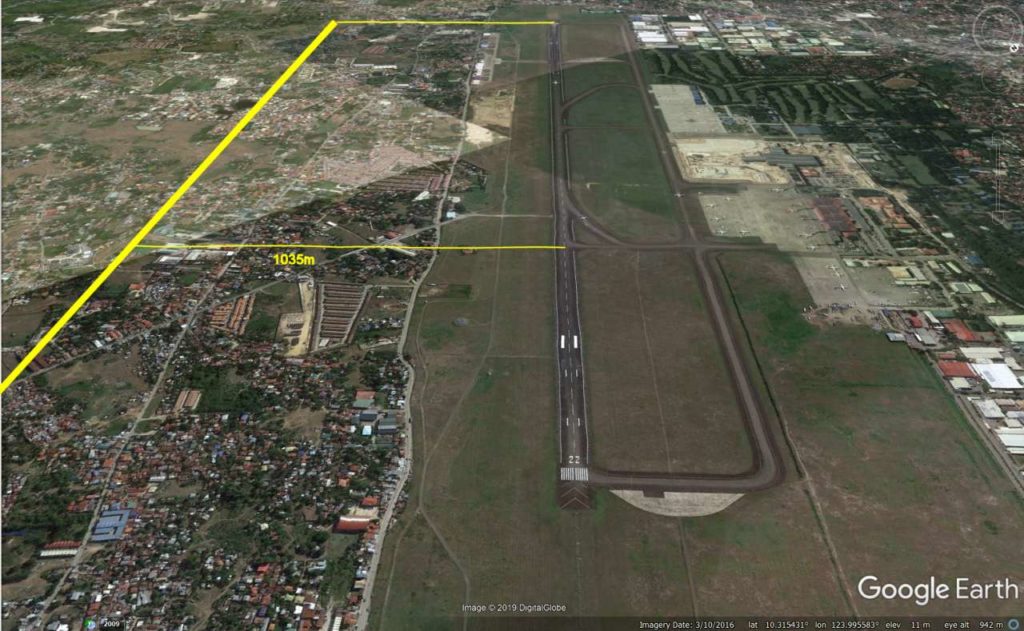 The maximum distance 1035 m 22L runway